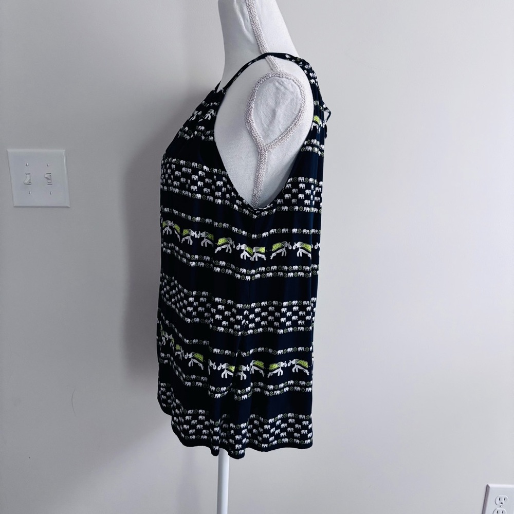 Crown & Ivy Elephant Print Sleeveless Tank Top Women's XL Blue White Casual Boho - Picture 4 of 10